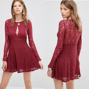 Free People Burgendy Lace Mini Dress
